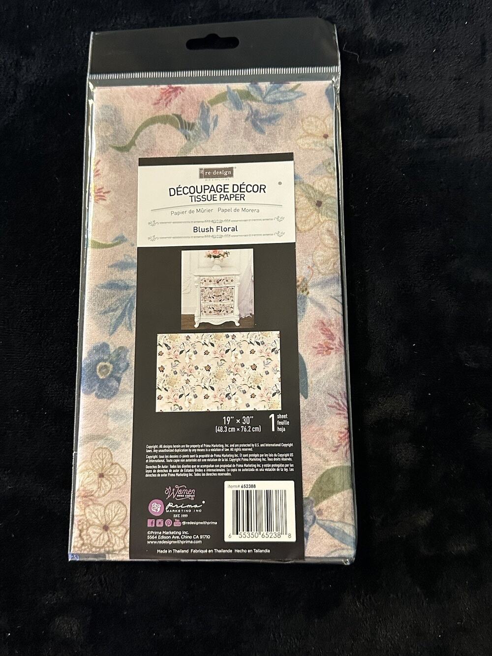 New Sealed Re-Design BLUSH FLORAL Decoupage Decor Tissue Paper 30”x19” 1 Sheet